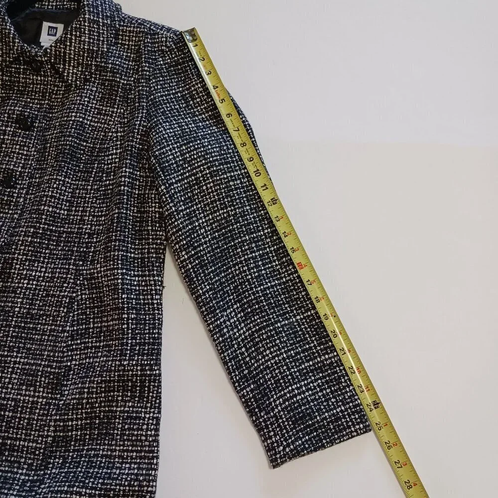 Gap Black White Tweed Coat Large Longline Warm Winter